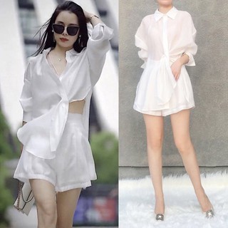 Set bộ màu trắng mặc 2 kiểu sơ mi short size M l Xl 2Xl