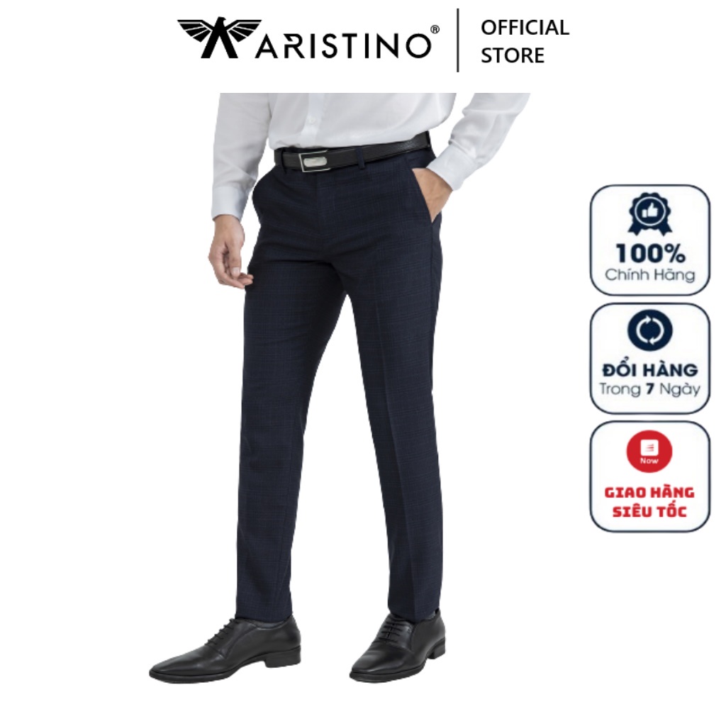 Quần Tây Nam Aristino ATR01001 Quần Âu Nam Màu Xanh Tím Than Dáng Slim Fit Vải Polyester