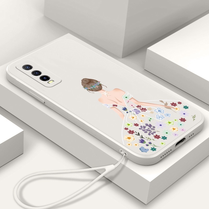 Ốp Điện Thoại TPU Silicon Mềm Họa Tiết Hoa Có Dây Đeo Cho vivo y20i y12s y20s y20 y50 y30