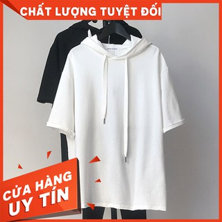 [Ảnh thật] Áo thun tay lỡ có mũ cotton chữ [ áo thun tay lỡ unisex nam nữ đều mặc được]