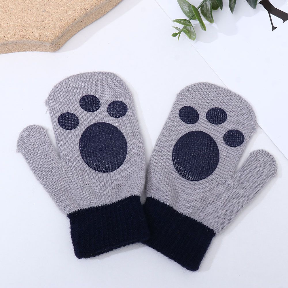 Găng Tay Đan Len Dày Dặn Giữ Ấm Toàn Diện Họa Tiết Dấu Chân Đáng Yêu Dành Cho Bé Trai Gái Mihan1