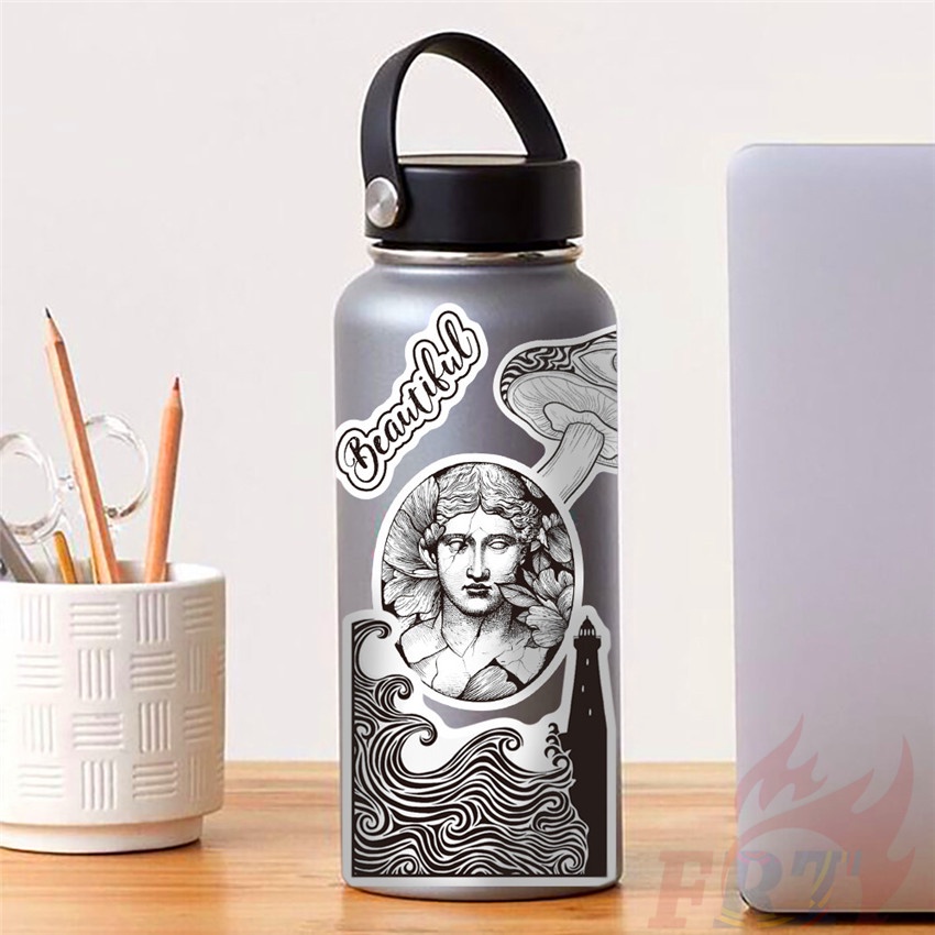 ❉ Bộ 01 Sticker Dán Trang Trí Hình Nghệ Thuật Màu Trắng Đen Kiểu Cổ Điển ❉ Set 50 Sticker Họa Tiết Doodle Thời Trang Dùng Để Trang Trí Ván Trượt / Laptop / Vali