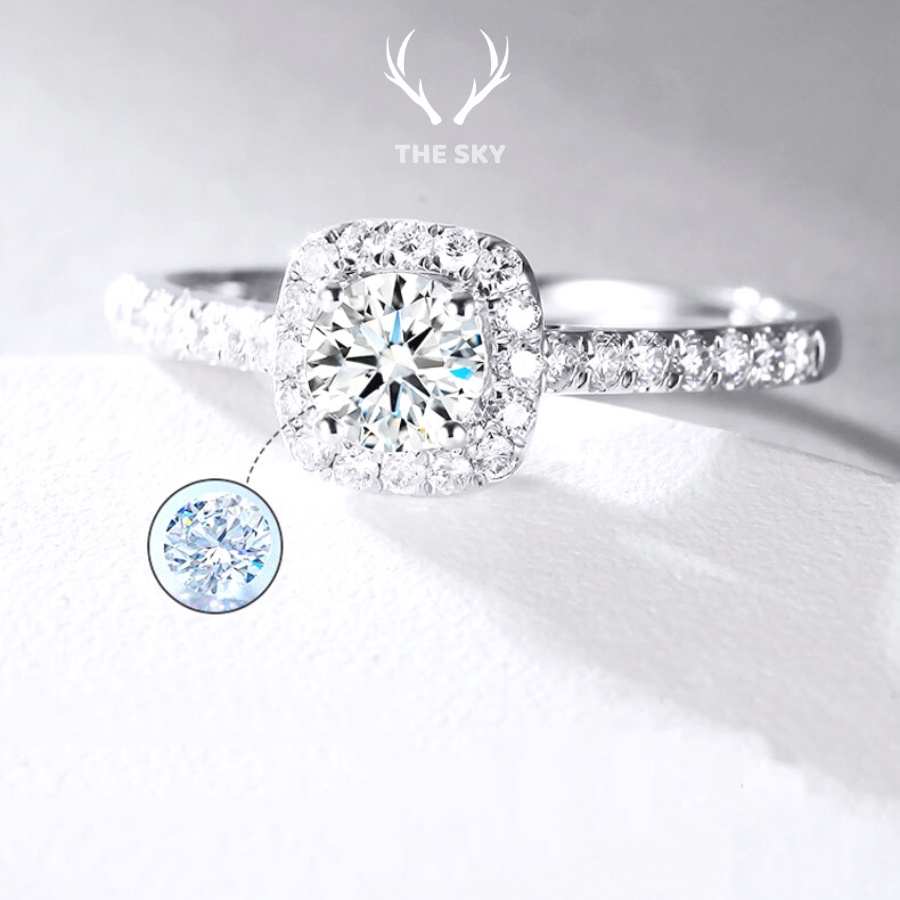 Nhẫn bạc nữ THE SKY NB01 đính đá lấp lánh mặt vuông hàng thiết kế trẻ trung cá tính hot trend