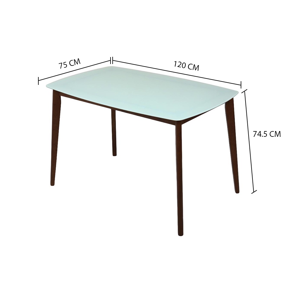 HomeBase FURDINI Bàn ăn bằng gỗ mặt bàn kính cường lực W120xH74,3xD75cm màu gỗ/trắng