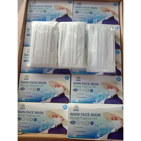 khẩu trang y tế 4 lớp , giấy kháng khuẩn, màu xám ,trắng và xanh.