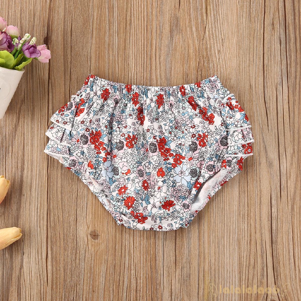 Quần Short Lưng Cao In Hoa Nhiều Tầng Cho Bé Gái