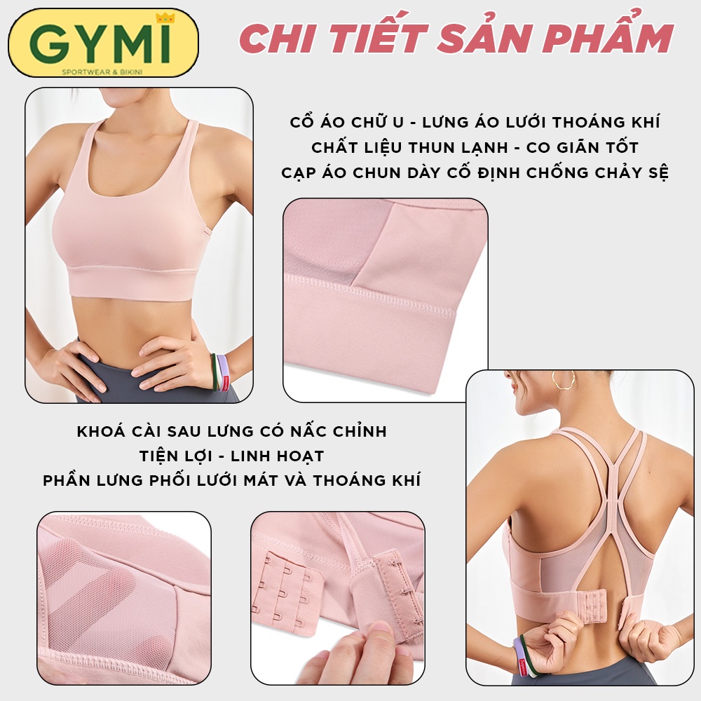 Áo bra tập gym yoga nữ chất thun lạnh GYMI AL17 dáng 2 dây thể thao có khoá cài sau co giãn nâng đỡ ngực