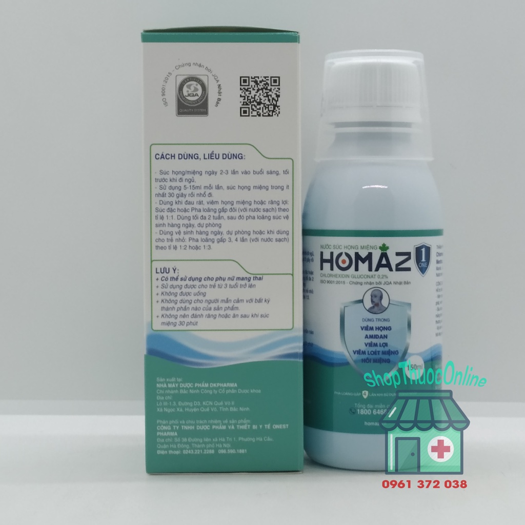 Súc họng miệng HOMAZ ONE - Dùng trong viêm họng, amidan, viêm lợi, viêm loét miệng, hôi miệng