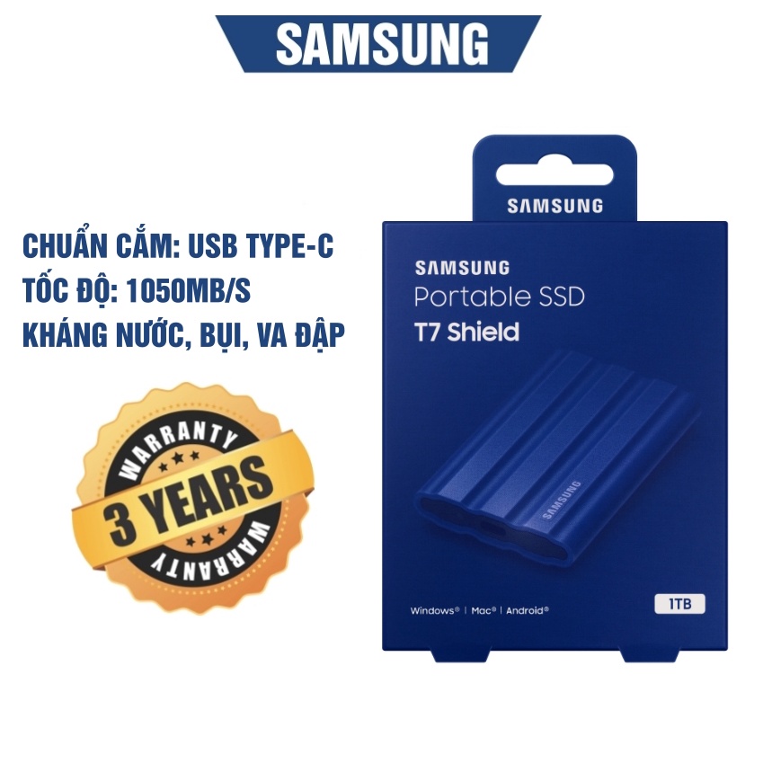 Ổ cứng di động SSD Samsung T7 SHIELD 1TB Màu Xanh