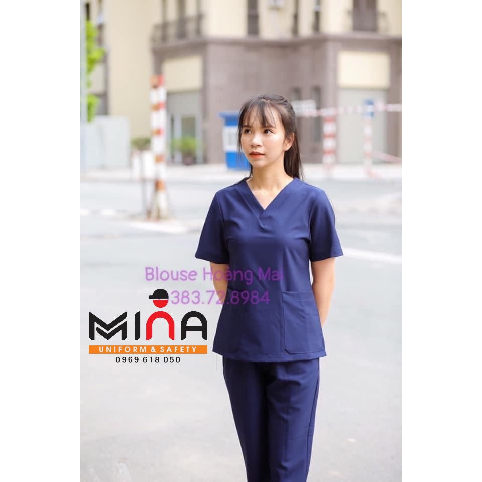 Bộ scrubs bác sĩ, quần áo y tế phẫu thuật - Màu Lam sẫm (Có hình ảnh thực tế)