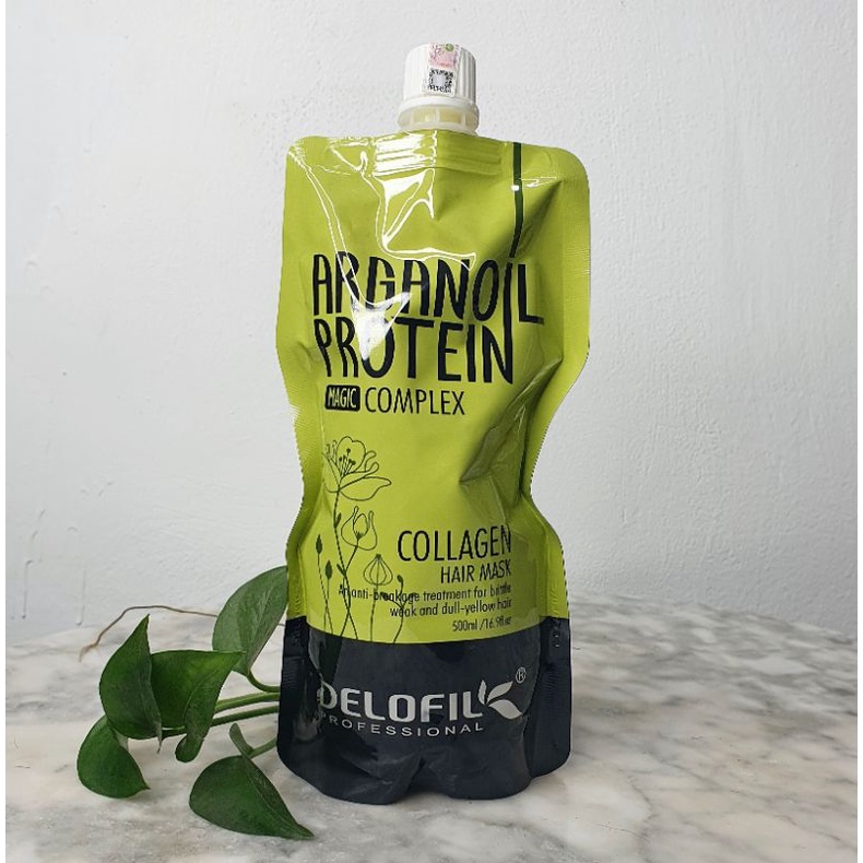 Túi hấp ủ tóc Collagen Delofil Arganoil Protein siêu mượt 500ml chính hãng 100%