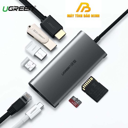 Bộ chuyển đổi USB-C sang 3 USB 3.0+HDMI+RJ45+SD&amp;TF Ugreen 50538 8 IN 1