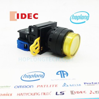 YW1L-M2E10QM3Y Nút nhấn IDEC có đèn phi 22 loại nhấn nhả điện áp 220V dạng lồi màu vàng