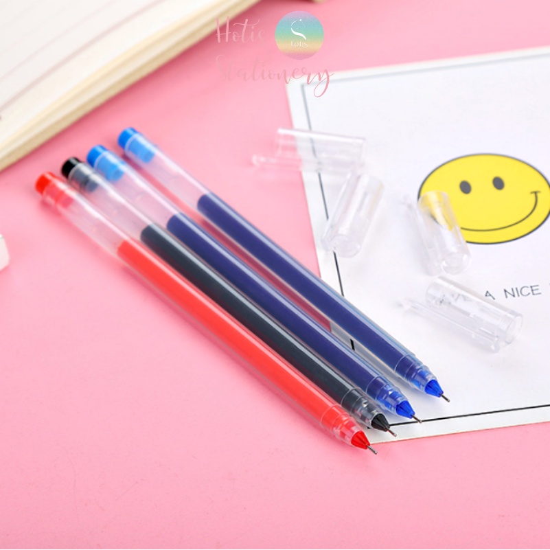 Bút gel vỏ nhựa trong suốt dung lượng mực lớn Xanh/ Đen/ Đỏ - Đầu ống kim 0.5mm Hotis Stationery