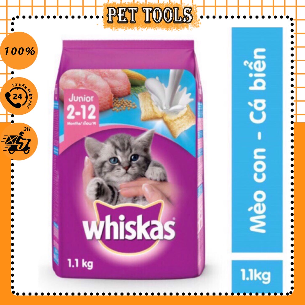 Thức ăn mèo con whiskas vị cá biển và sữa gói 1.1kg