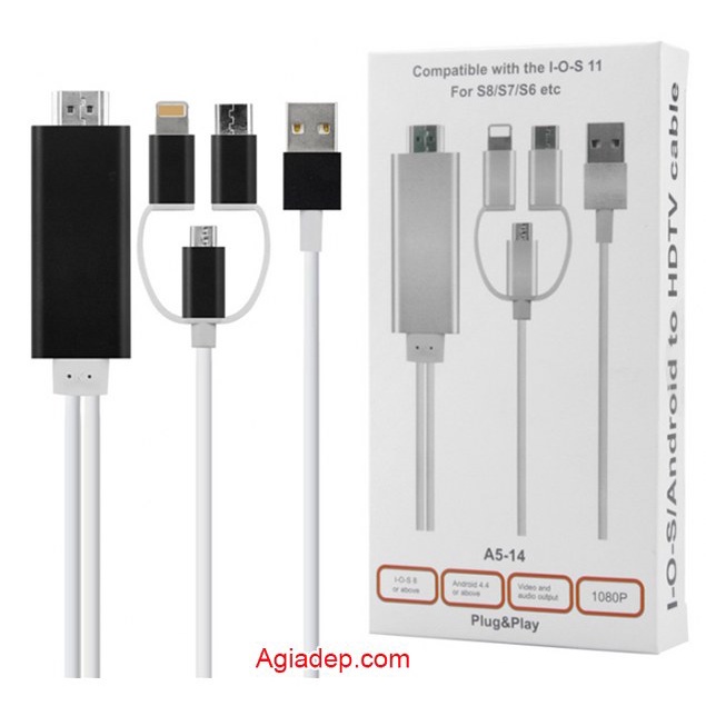 Dây cáp 4 đầu iPhôn Android Type C sang HDMI cho tivi, máy chiếu, laptop v.v. (đa năng tiện dụng)
