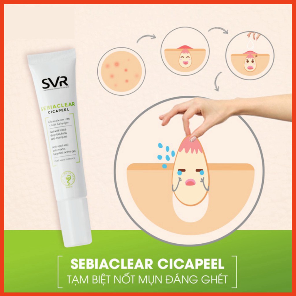 [CHÍNH HÃNG] SVR Gel Giảm Mụn Dành Cho Da Dầu Mụn Sebiaclear Cicapeel 15ml