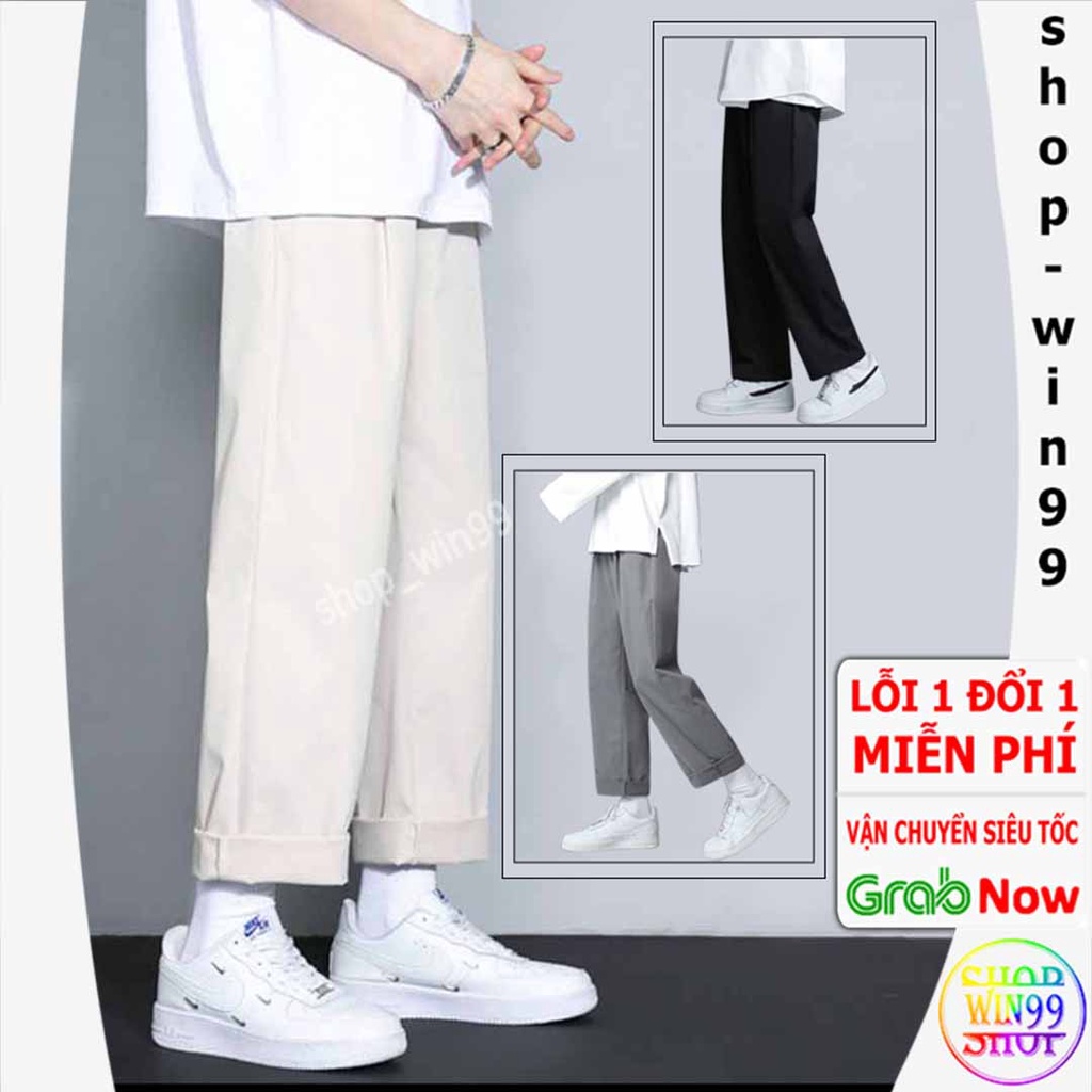 Quần baggy ống rộng suông Nam Nữ chất liệu kaki mềm mịn có size lớn dài, ba màu đen kem xám