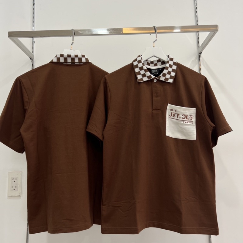 Áo Polo Unisex phối cổ caro JAY SEASON màu NÂU form rộng /Chất thun da cá/ Nam nữ unisex