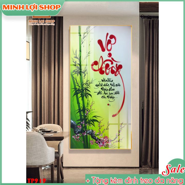 Tranh thư pháp chữ VỢ CHỒNG tráng gương pha lê trang trí phòng khách cực hiện đại TẶNG KÈM ĐINH TREO TP048