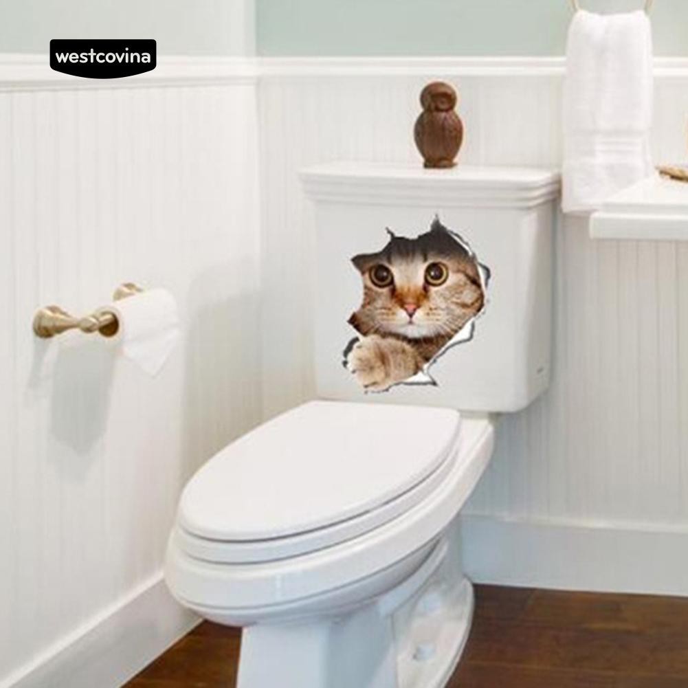 Nhãn dán nắp bồn toilet hình chó/mèo dễ thương