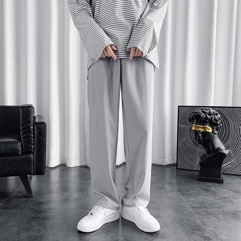 【Ready Stock】Korean Pants Men'S Summer Thin Section Casual Pants Mens Loose Wide Leg Pants Unisex Fashion Straight Pants Korean Long Pants Fashionable Capri Pants For Men And Women Men's Trousers Business Casual Suit Pants