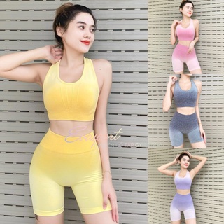 Bộ đồ thể thao nữ tập gym, yoga ngố thể thao dệt kim gồm áo bra quần ngố tập gym EVASPORT