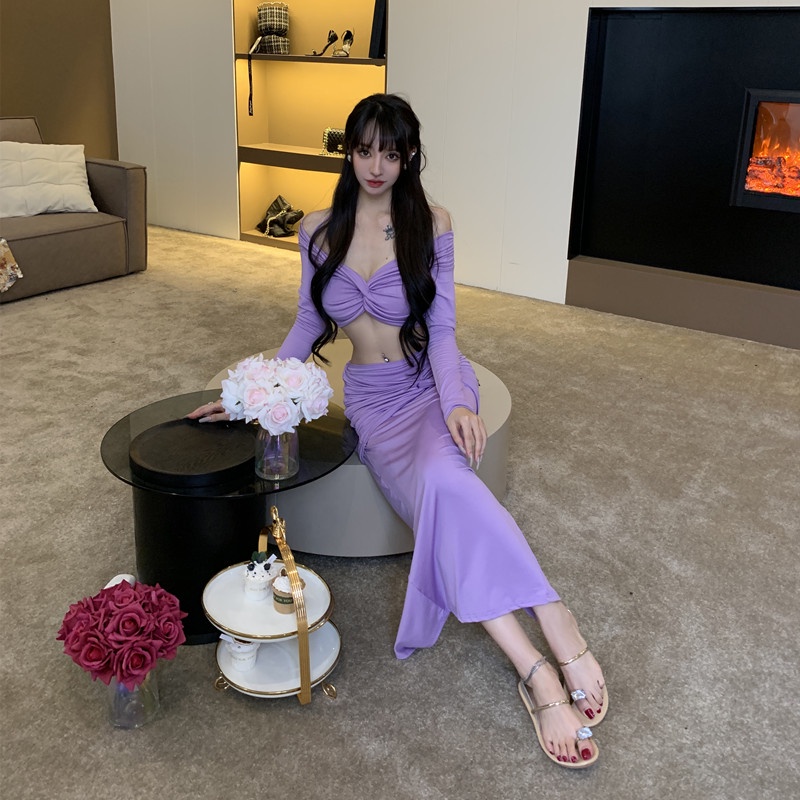 Bộ Áo Trễ Vai + Quần Dài Thắt Nút Thời Trang Cho Nữ