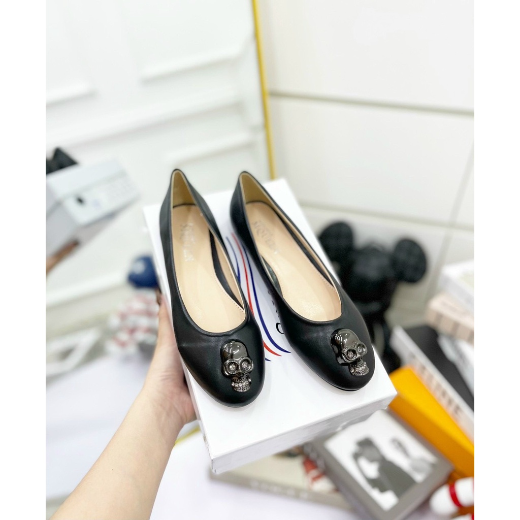 FULL BOX Giày bệt thời trang đầu lâu mc queen đế bệt miệng nông dễ thương xinh xắn cho nữ