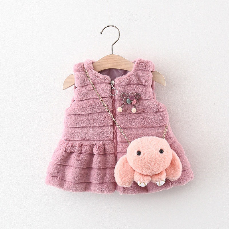 Áo khoác ấm cho bé gái vải tốt tặng túi đeo chéo dễ thương lông mềm mại từ 3-17kg - Áo cho bé gái vải bông cotton tốt
