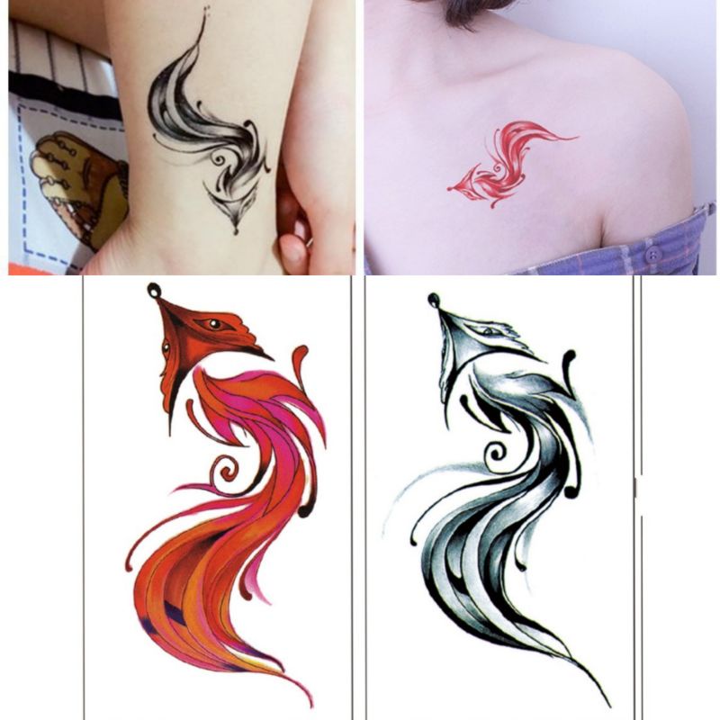 2_5 tấm hình xăm hoa Bỉ Ngạn, cáo hồ ly, hoa các loại size 5,7 x 9,7/tấm