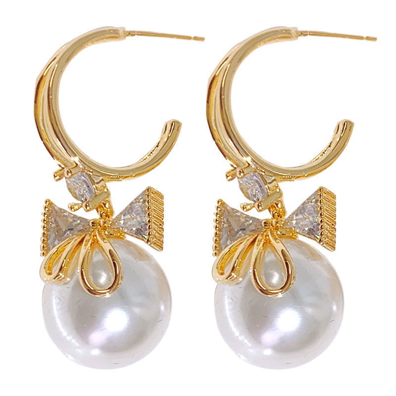 Bông Tai Mạ Bạc 925 Hình Nơ Đính Ngọc Trai Xinh Xắn 2022