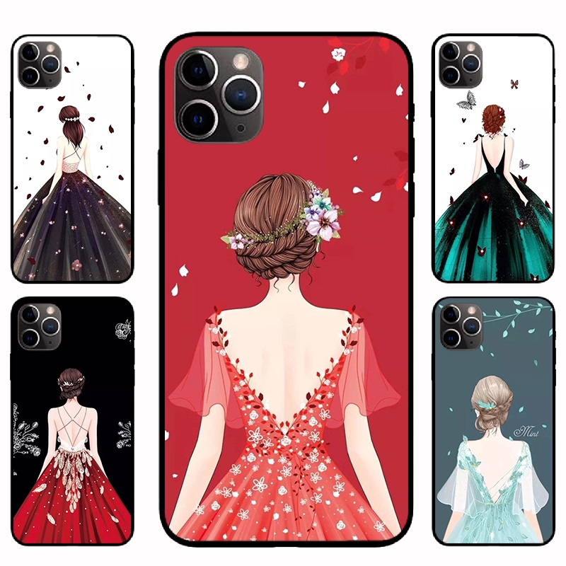 Ốp điện thoại mềm hình cô gái mặc đầm xinh xắn cho iPhone11 Pro Max 11 Pro 11 XS MAX XR X 7 8 6 Plus 6s