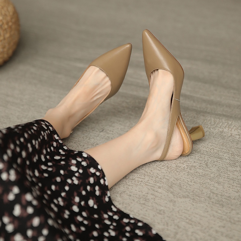 Giày Mules cao gót mũi nhọn bít mũi hở gót slingblack phong cách Hàn Quốc thanh lịch công sở