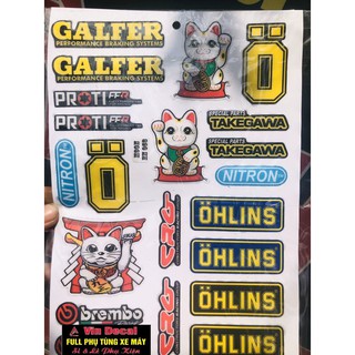 Tấm Tem dán xe chữ GALFER, CON MÈO MAY MẮN,LOGO OHLINS - Vindecal BD