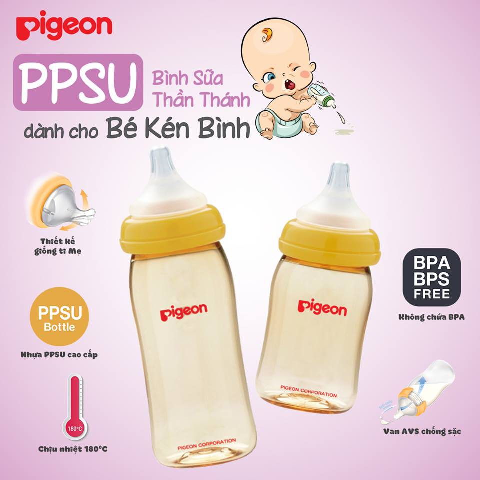 [HÀNG CHÍNH HÃNG] Bình Pigeon PPSU PLUS Thần Thánh 160ml [Giành cho bé từ sơ sinh đến 10 tuổi]