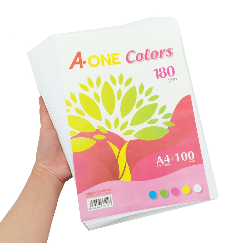 Giấy Màu Bìa Thái A-One A4 180gsm (100 Tờ) - Mẫu 4 - Màu Trắng