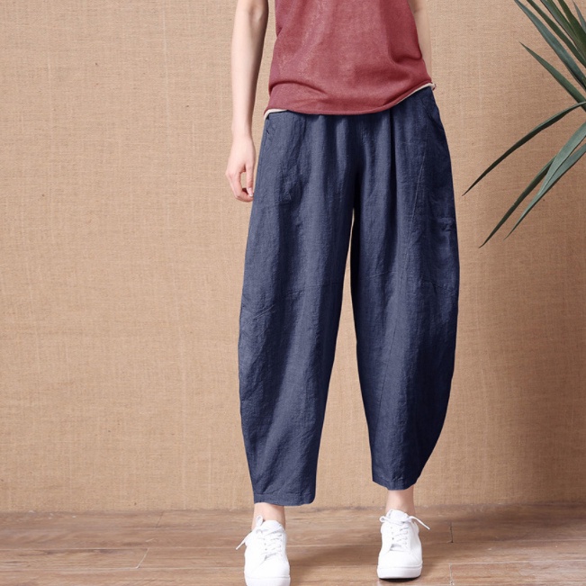 Quần kiểu nữ thời trang ống thụng lưng thun Thu Hà chất liệu Linen cao cấp mềm mát form rộng thoải mái QNH.39