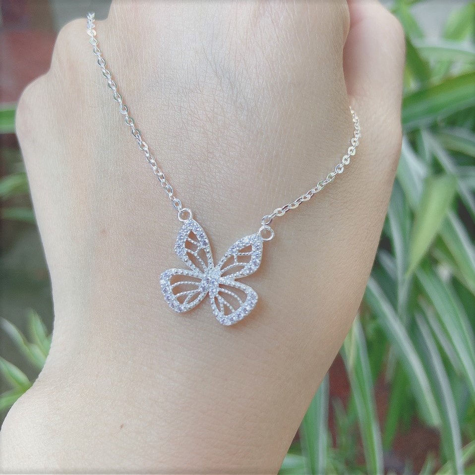 Dây chuyền bạc nữ Evasilver hình đôi cánh (Ảnh thật), Vòng cổ chất liệu bạc ta sang trọng nữ tín