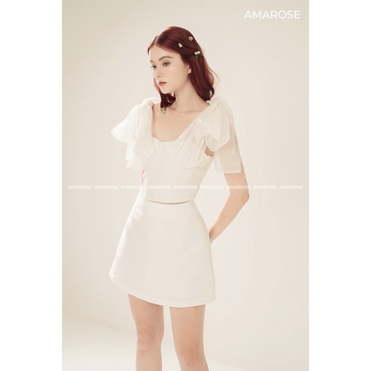 Áo Corset Trắng Cột nơ  và chân váy chữ A