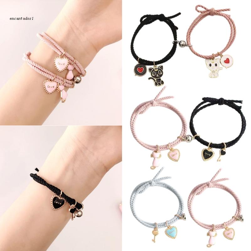 ✿ Vòng Tay Dây Thừng Nam Châm Mặt Hình Mèo Hoạt Hình Dễ Thương Quyến Rũ Cho Cặp Đôi / Tình Bạn