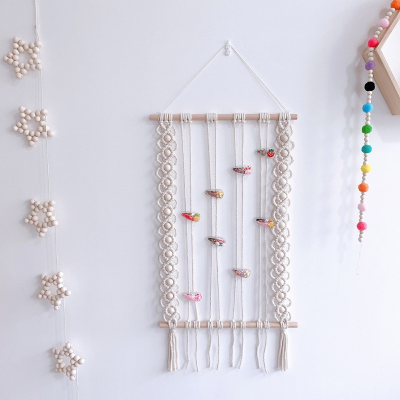 Giá Đỡ Kẹp Tóc Macrame Đan Sợi Tua Rua Phong Cách Bắc Âu