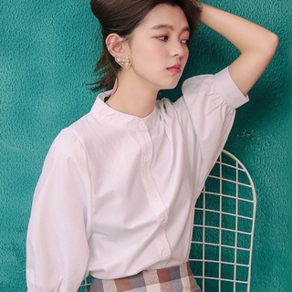 Áo Sơ Mi Nữ Trắng Trơn Chất Liệu Mềm Mịn Tay Lửng Bồng Bềnh