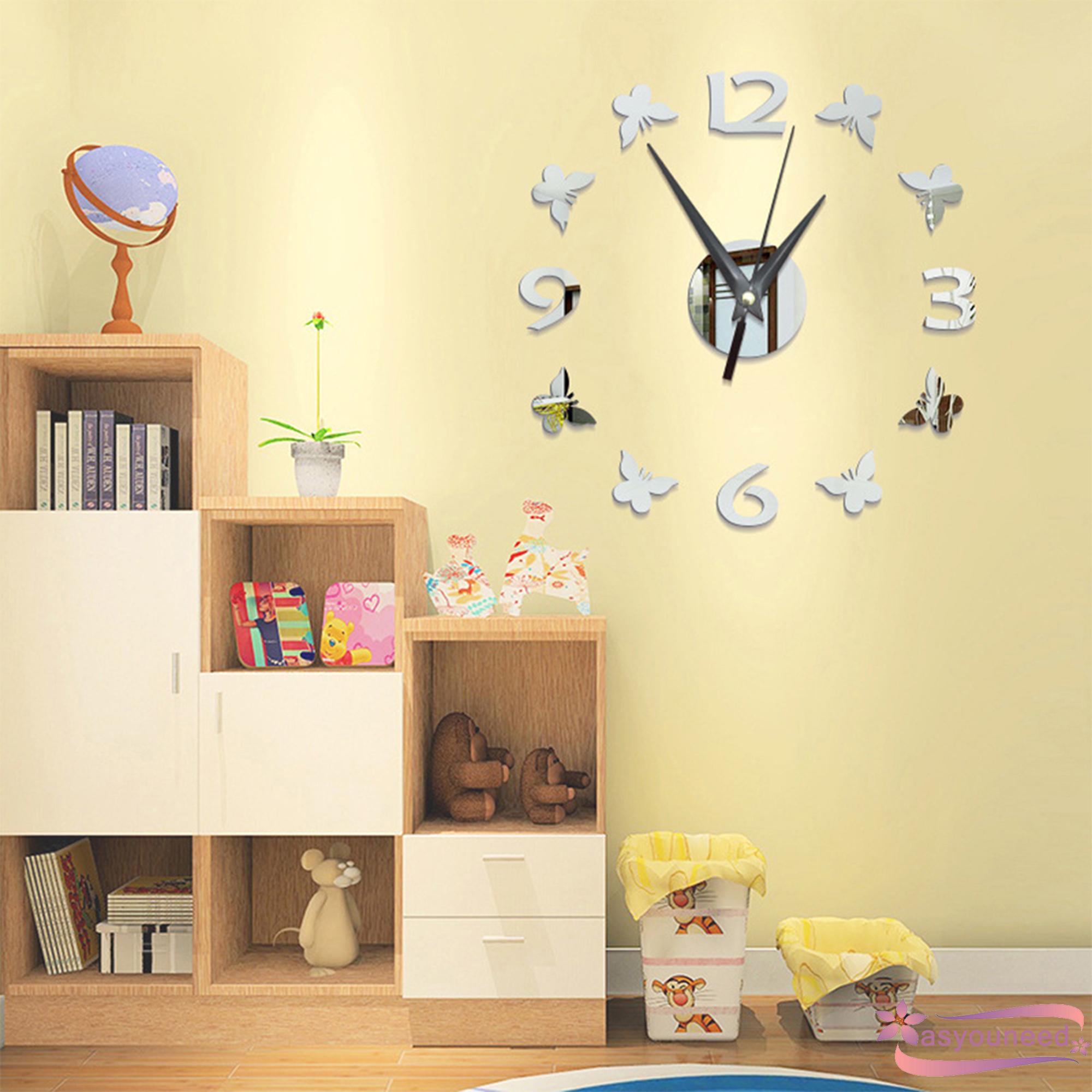 Đồng Hồ Dán Tường Acrylic Thiết Kế Hình Bướm Kiểu Châu Âu Chất Liệu Acrylic