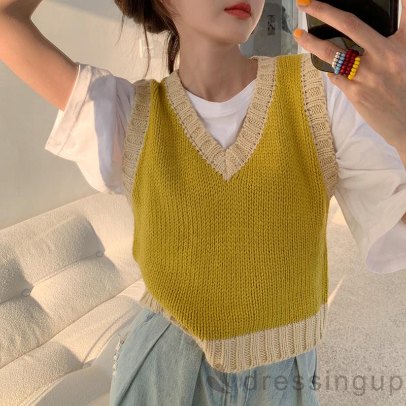 Áo Len Không Tay Họa Tiết Sọc Caro Màu Sắc Thời Trang Mùa Thu