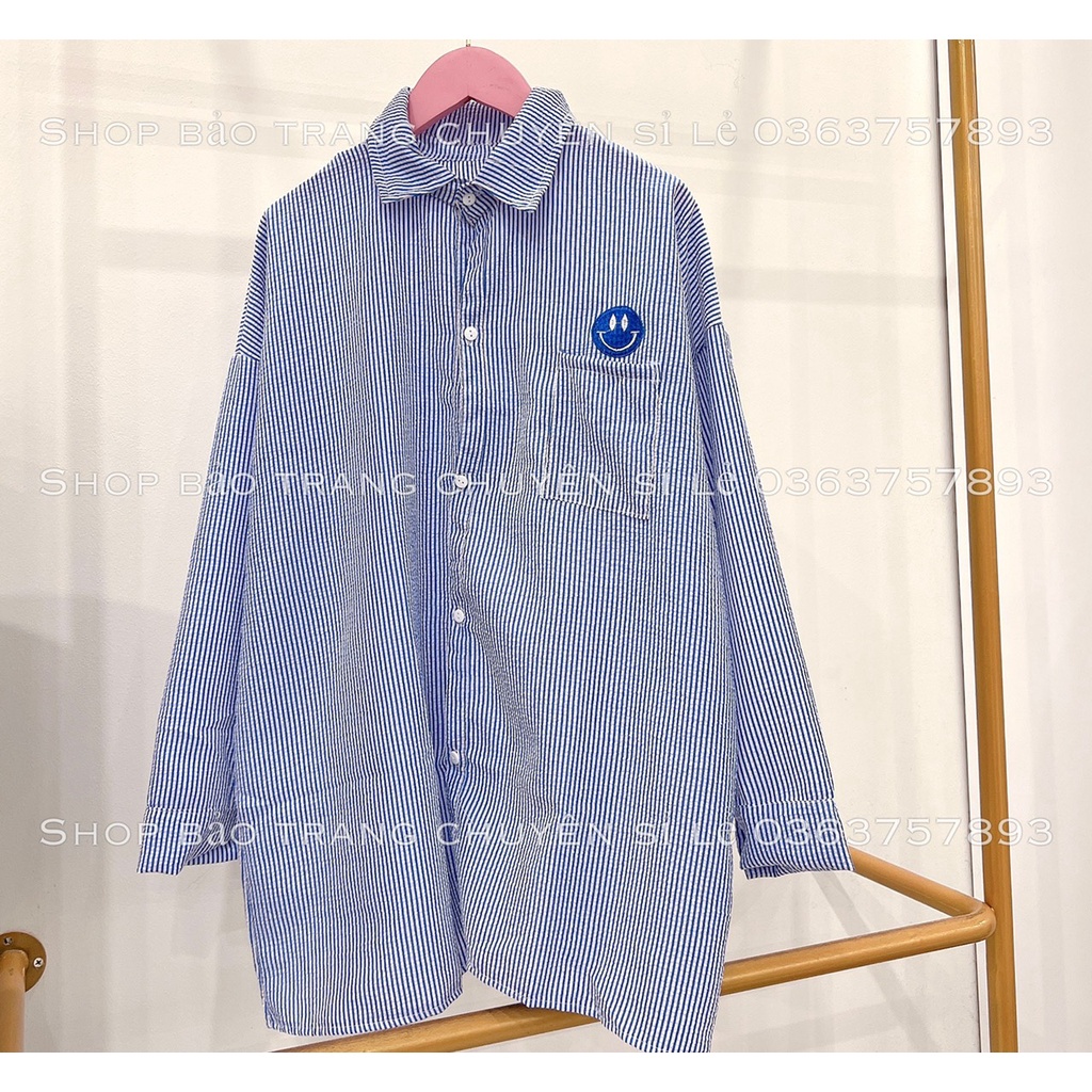 [sẵn] Áo sơ mi Kẻ Mặt cười form rộng Unisex Nam Nữ [ Ảnh Thật ]