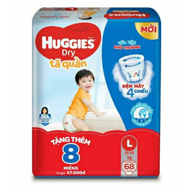 [ Mẫu mới] Tã quần Huggies Dry Super Jumbo M74/L68/XL62/XXL56