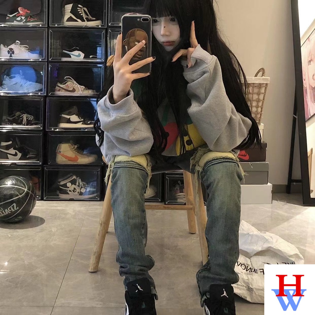Quần Jean Nữ Dài Đến Đầu Gối Có Khóa Kéo Phong Cách Hip Hop Đường Phố Mới