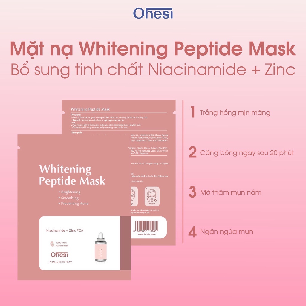 Mặt nạ tinh chất Niacinamide + zinC Ohesi Whitening Peptide Mask Màu hồng miếng 25ml