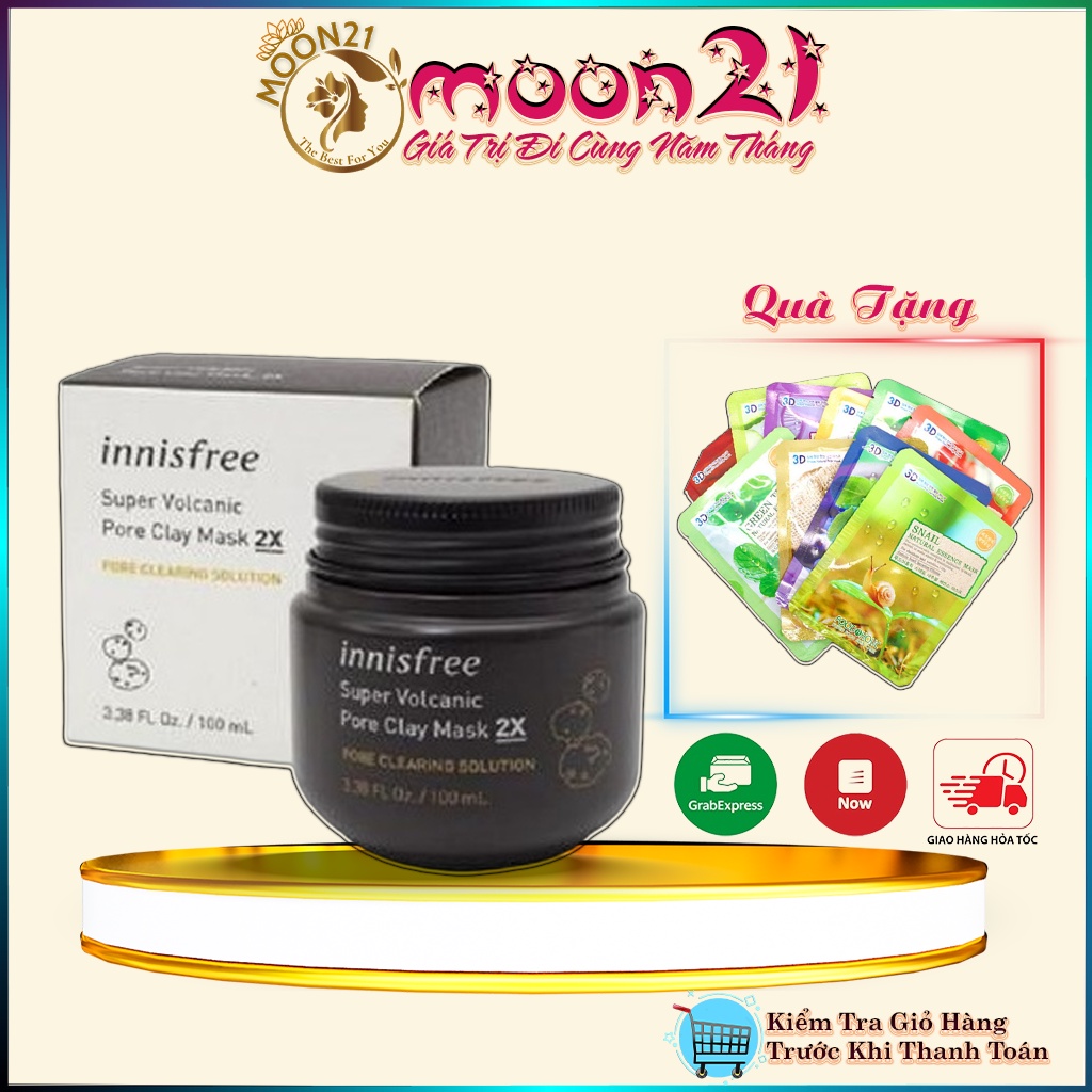 Mặt nạ đất sét kiềm dầu Innisfree Super Volcanic Pore Clay Mask 2X 100ml Auth Hàn Quốc